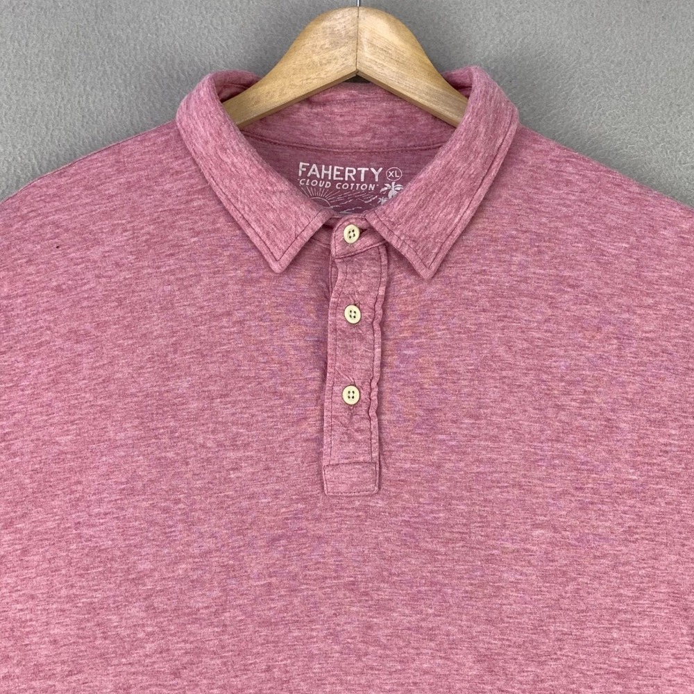 Faherty Cloud Polo Shirt Men XL Pink Heathered Pima Cotton Comfort Preppy